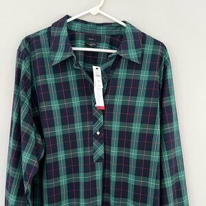 Talbots Navy and Green Plaid Button Tunic